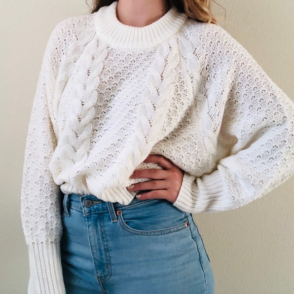 Sweaters - White crop oversized sweater - SMALL